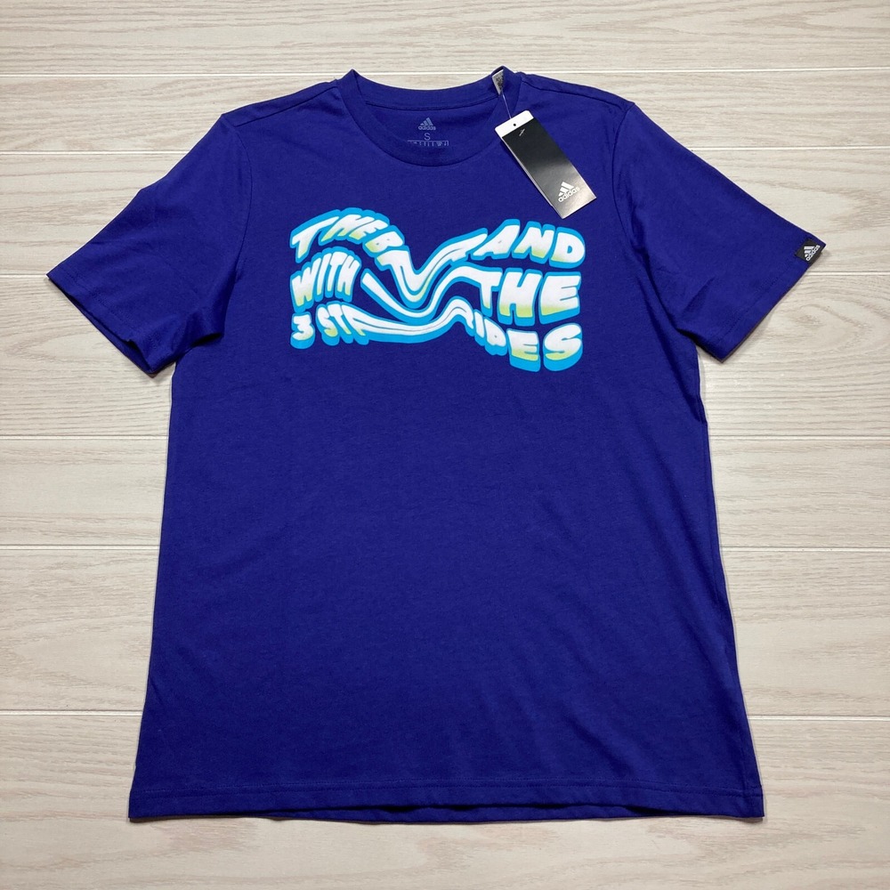 Adidas Men's Summer Heat Spellout Logo T-Shirt Short Sleeve Indigo Size Small